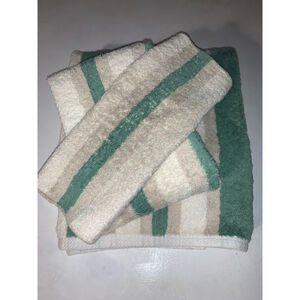 Vintage Wamsutta Striped 3 piece towel set, One Size, Green & Beige